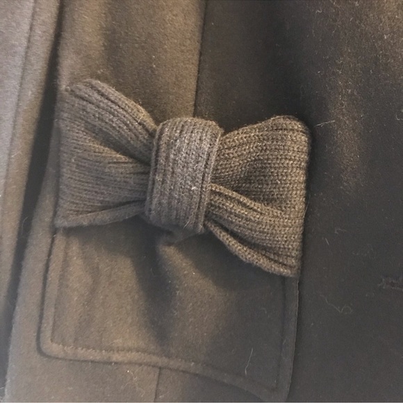 Betsey Johnson Black Wool Blend Coat Knit Bows Pockets Button up Size 2 Pea Coat - Picture 6 of 7